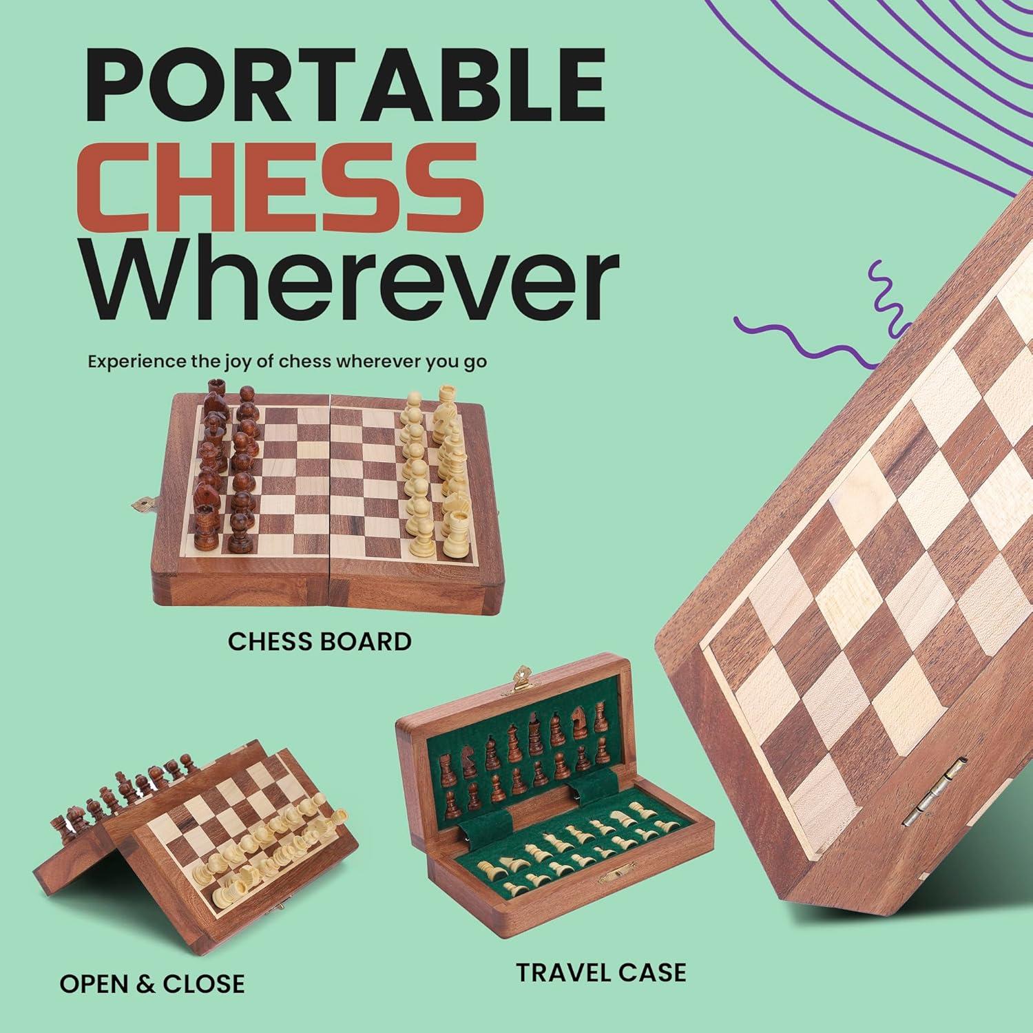 Juego de Ajedrez Magnético de Madera Ajuny 7x7 Plegable