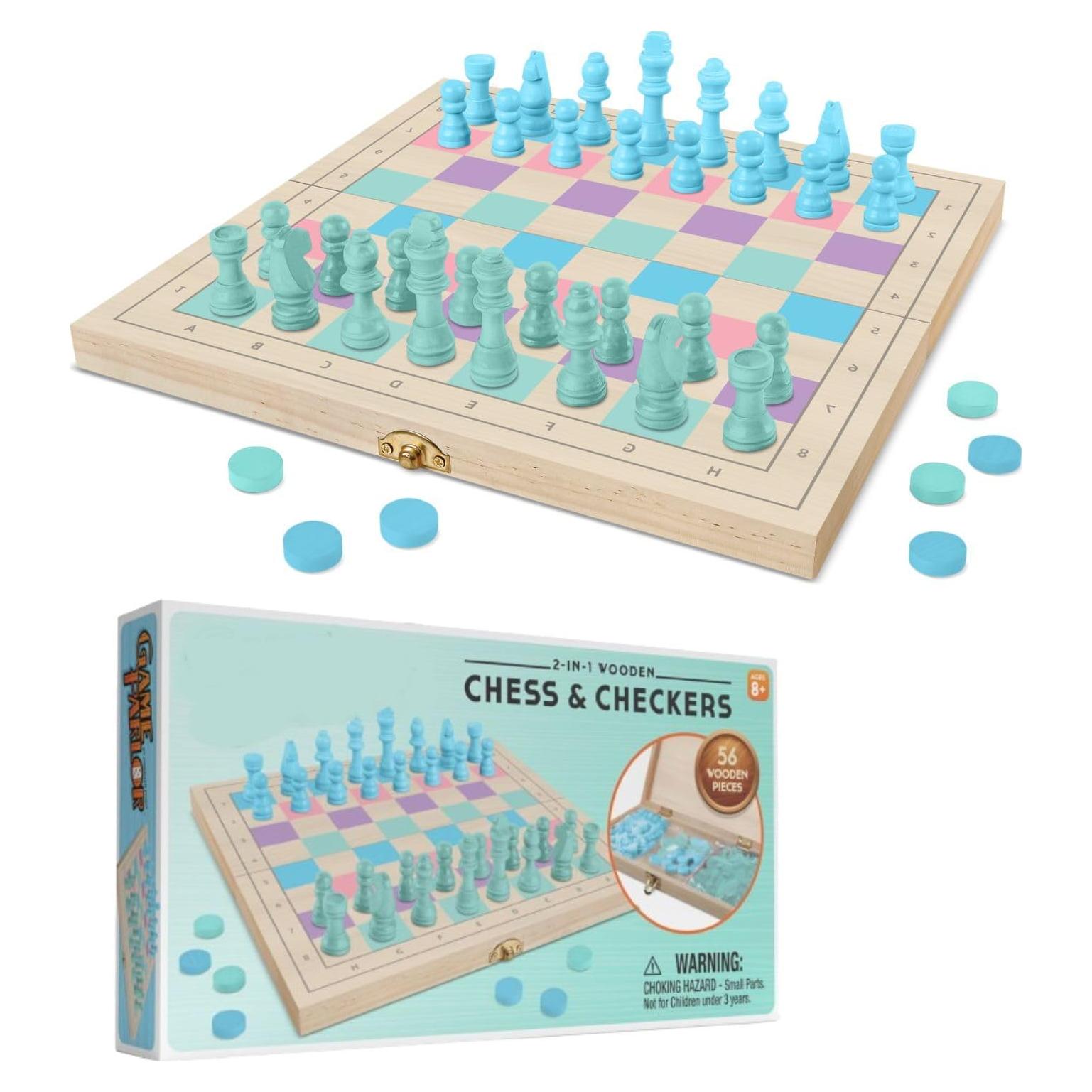 Juego de Ajedrez y Damas de Madera 2 en 1 - 28 cm - Ideal para Niños