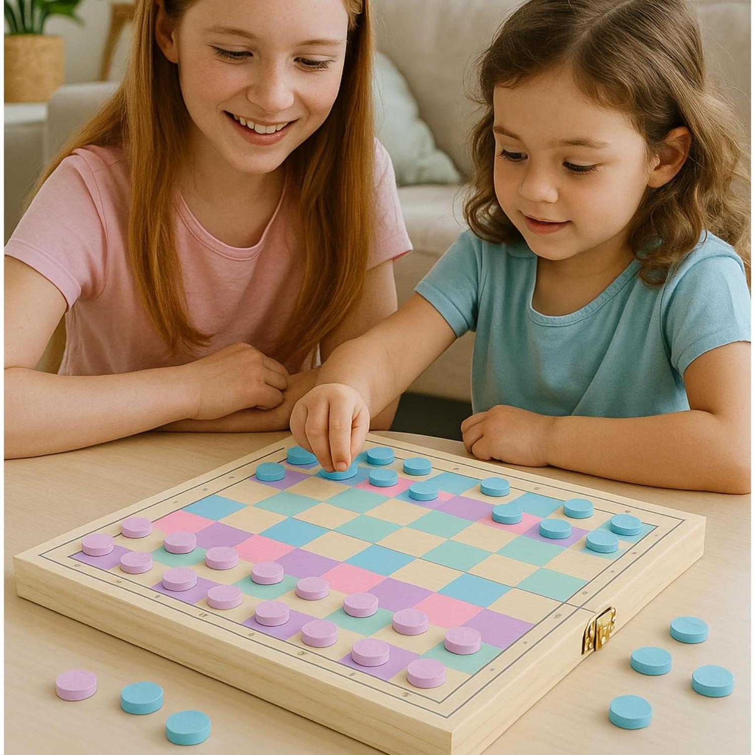 Juego de Ajedrez y Damas de Madera 2 en 1 - 28 cm - Ideal para Niños
