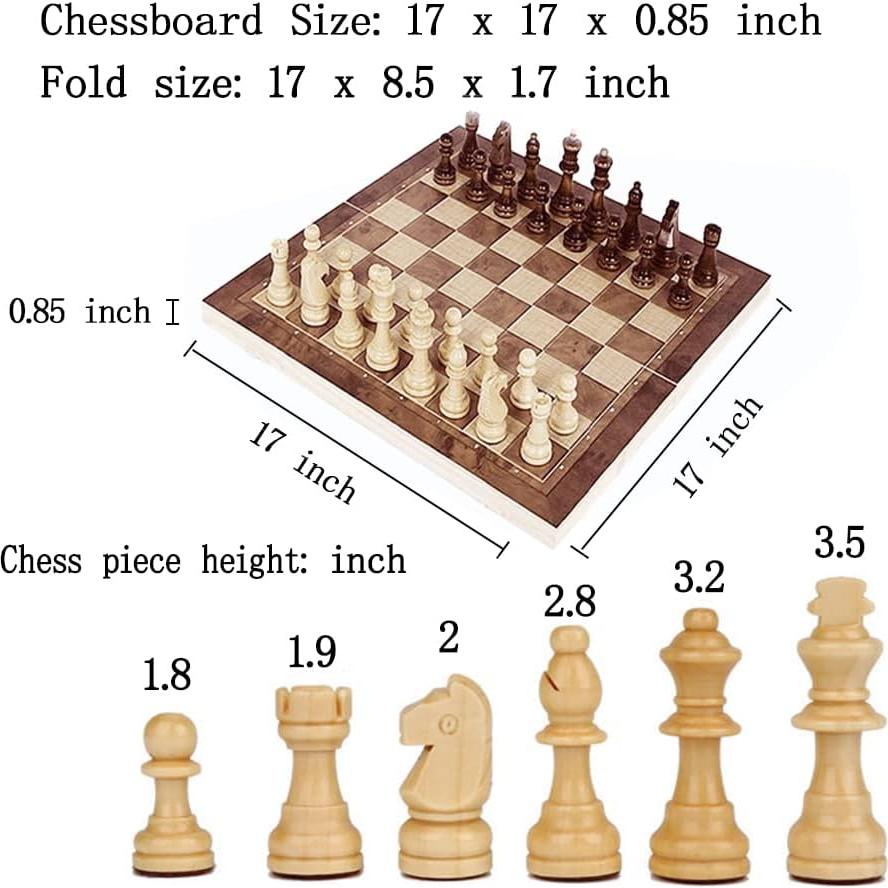 Juego de Ajedrez 3 en 1 DUBSTAR Plegable de Madera 43x43 cm