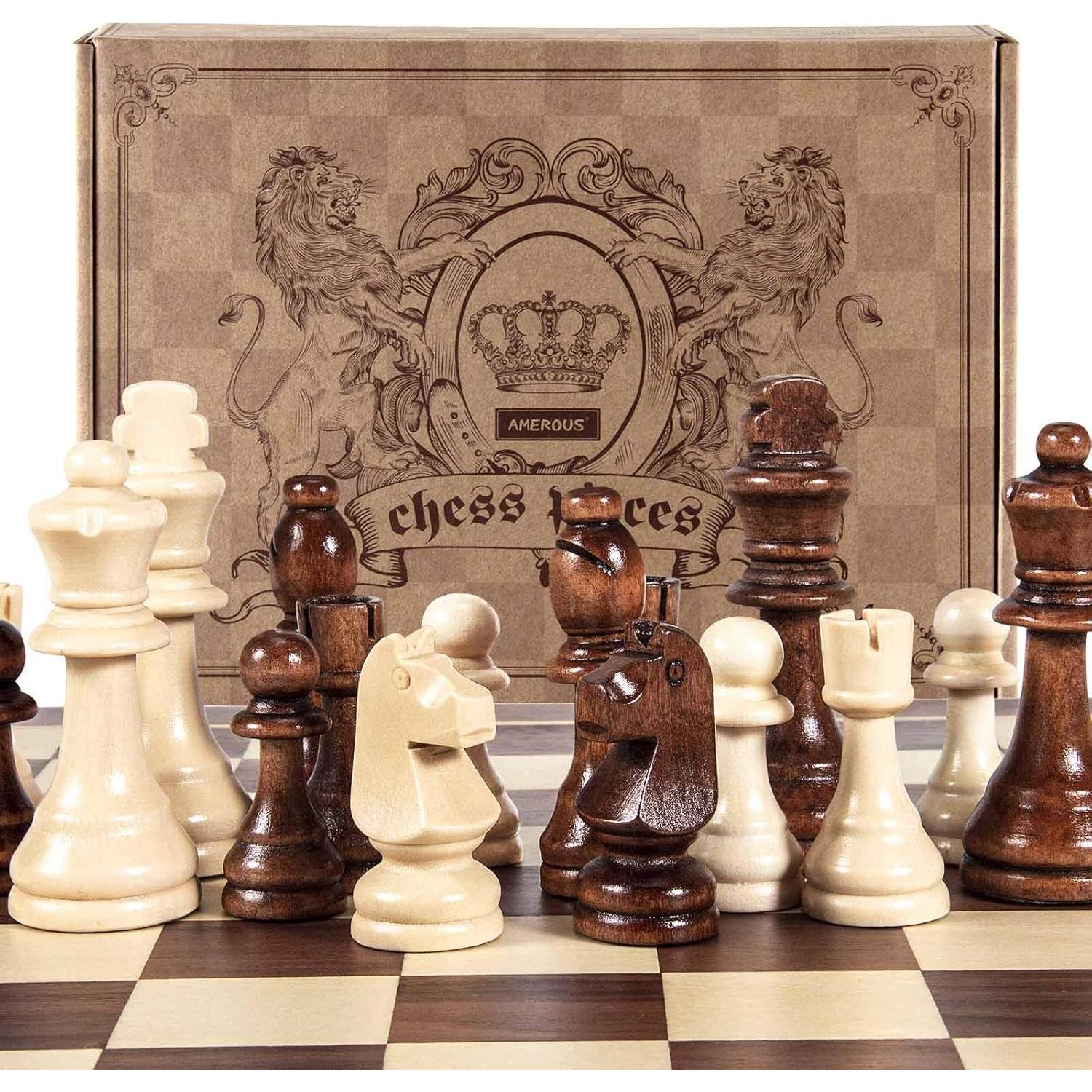 Piezas de Ajedrez de Madera AMEROUS 32 Piezas Staunton 8.89 cm