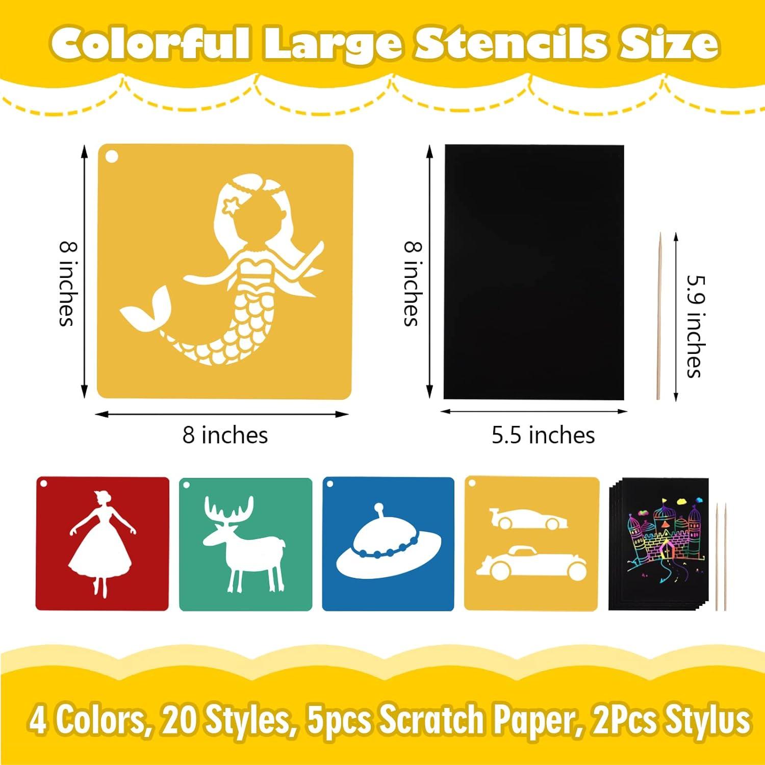 20 Plantillas de Dibujo ViikiFain 20x20 cm + 5 Papeles para Rascar