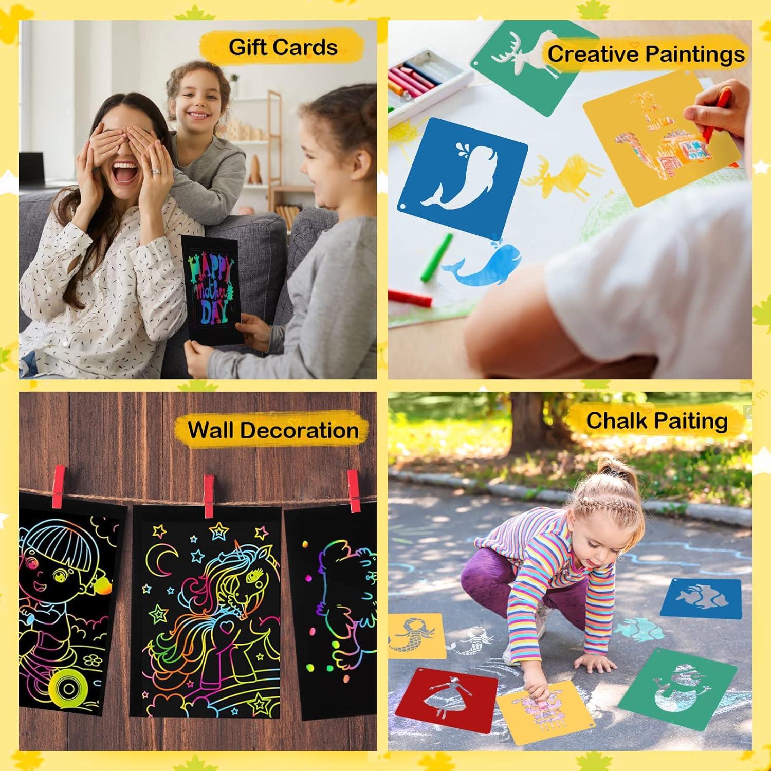 20 Plantillas de Dibujo ViikiFain 20x20 cm + 5 Papeles para Rascar