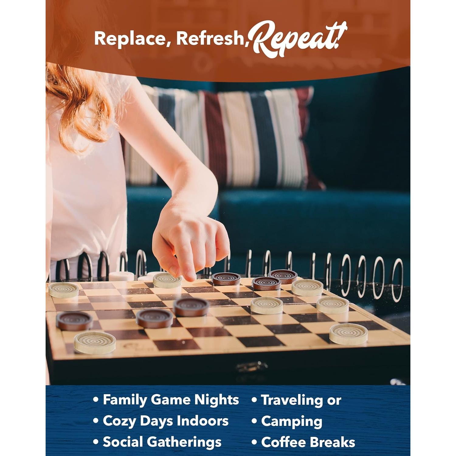 Piezas de Damas de Madera WE Games 3.81 cm - 24 Piezas con Bolsa