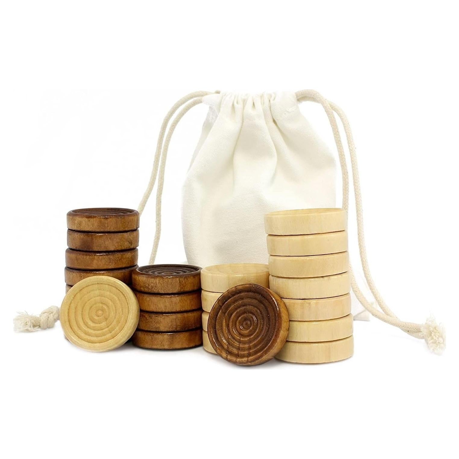 Fichas de Damas de Madera Natural Attatoy - 24 Piezas Apilables