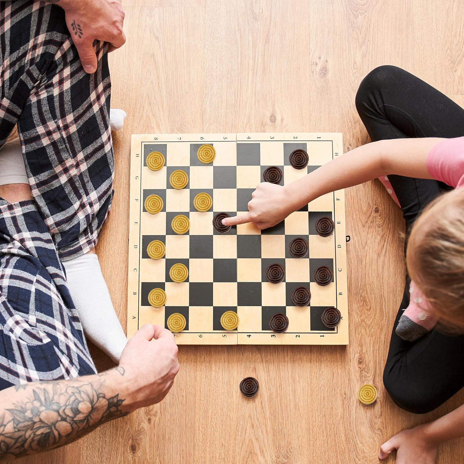 Fichas de Damas de Madera Natural Attatoy - 24 Piezas Apilables