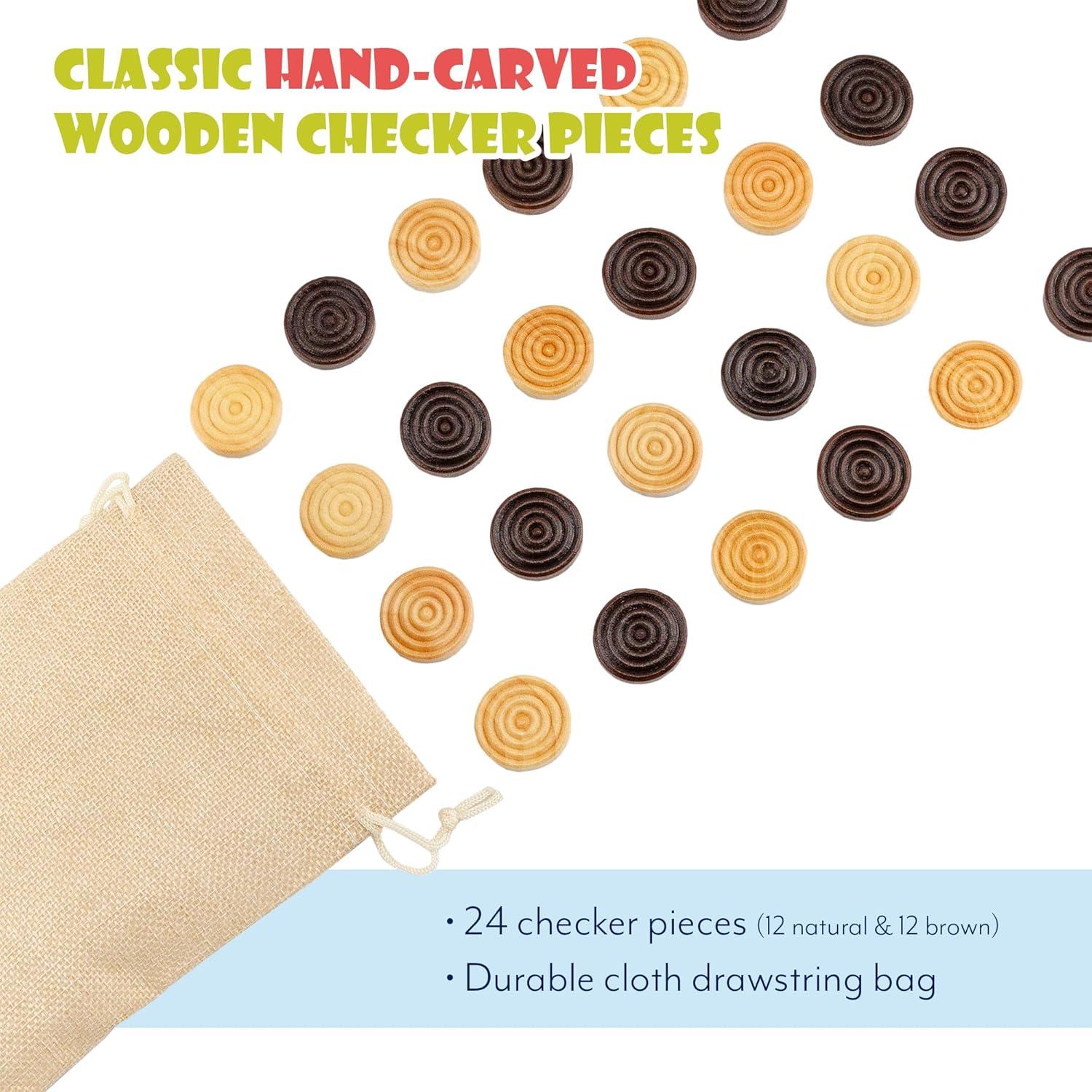 Fichas de Damas de Madera Natural Attatoy - 24 Piezas Apilables