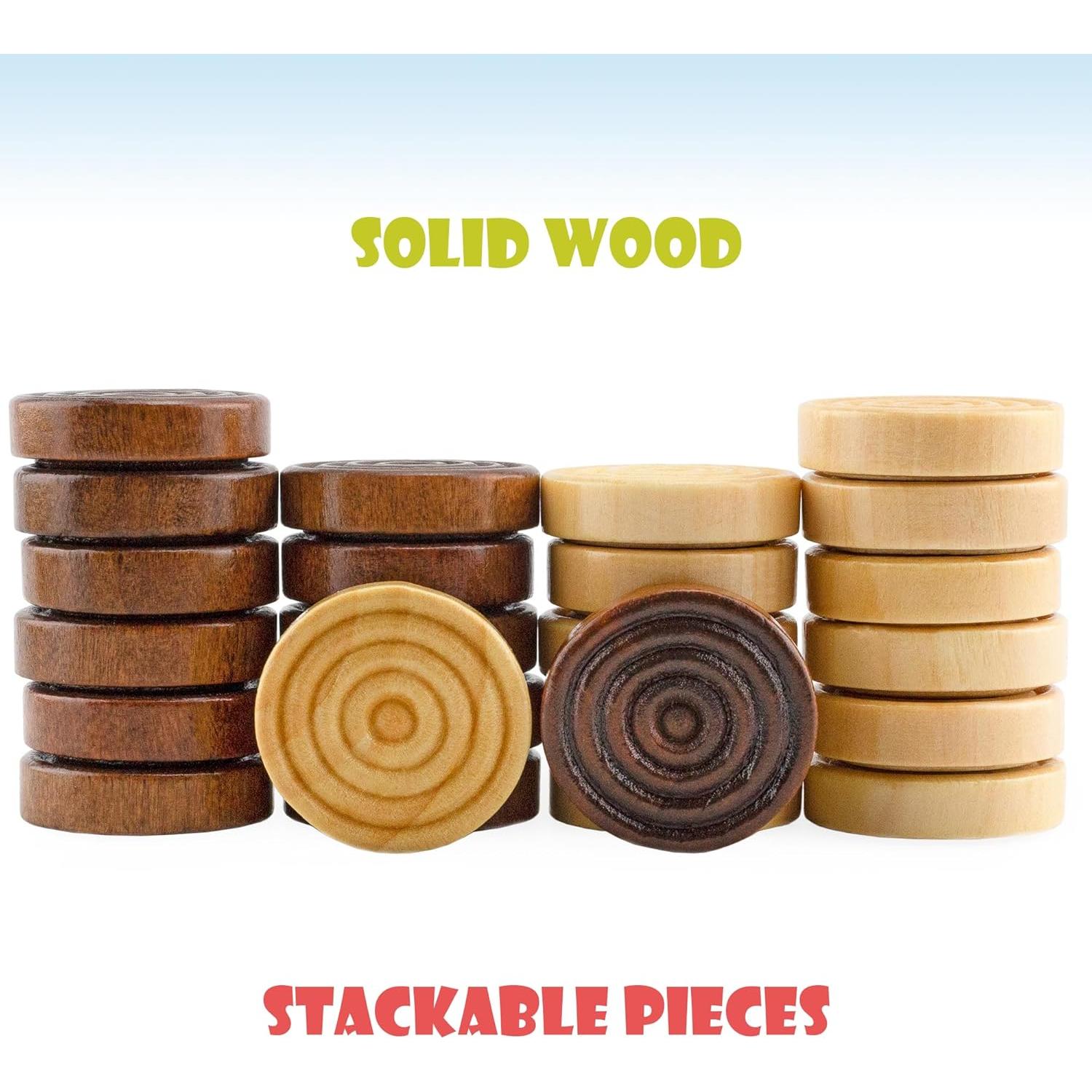 Fichas de Damas de Madera Natural Attatoy - 24 Piezas Apilables