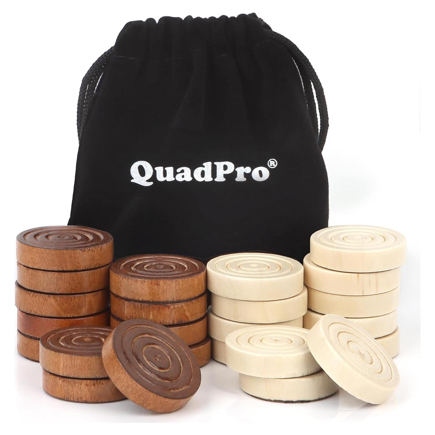 Piezas de Damas de Madera QuadPro 24 Piezas 3.2 cm con Bolsa