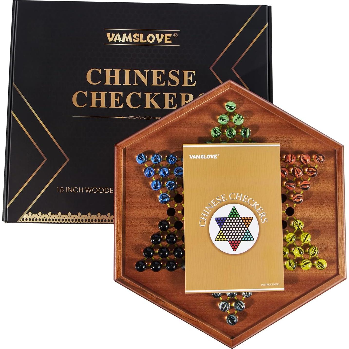 Juego de Damas Chinas VAMSLOVE 38.1cm Madera con 72 Canicas