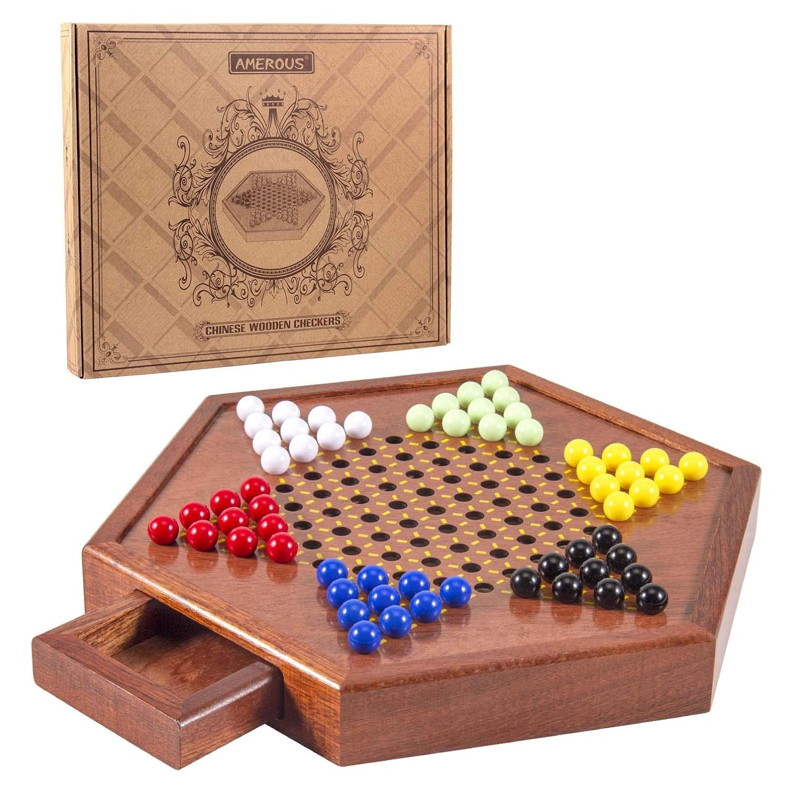 Juego de Damas Chinas de Madera AMEROUS 31.75 cm con 60 Canicas