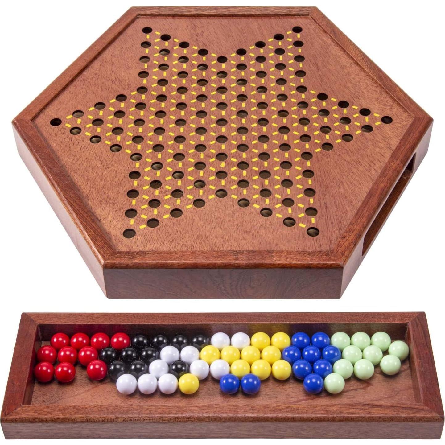 Juego de Damas Chinas de Madera AMEROUS 31.75 cm con 60 Canicas