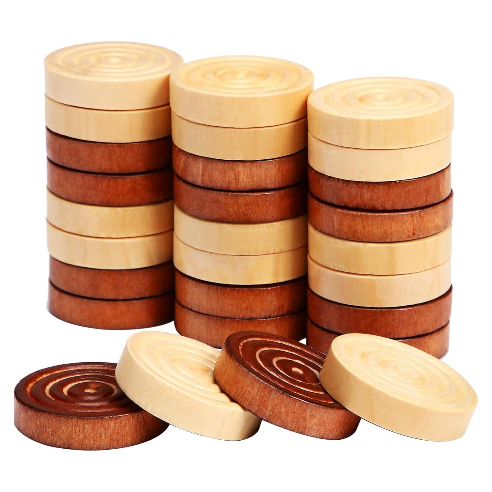 48 Piezas de Damas de Madera Gejoy 2.69 cm con Bolsa