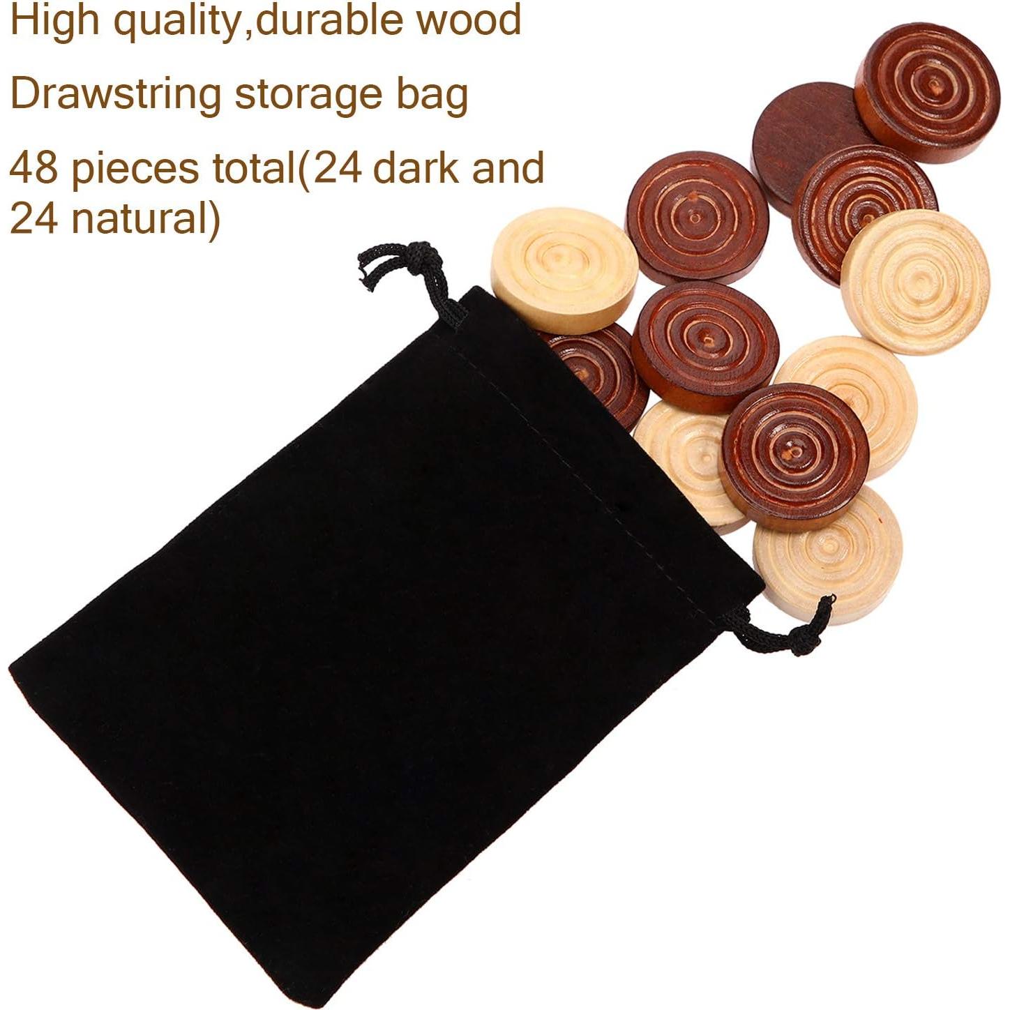 48 Piezas de Damas de Madera Gejoy 2.69 cm con Bolsa