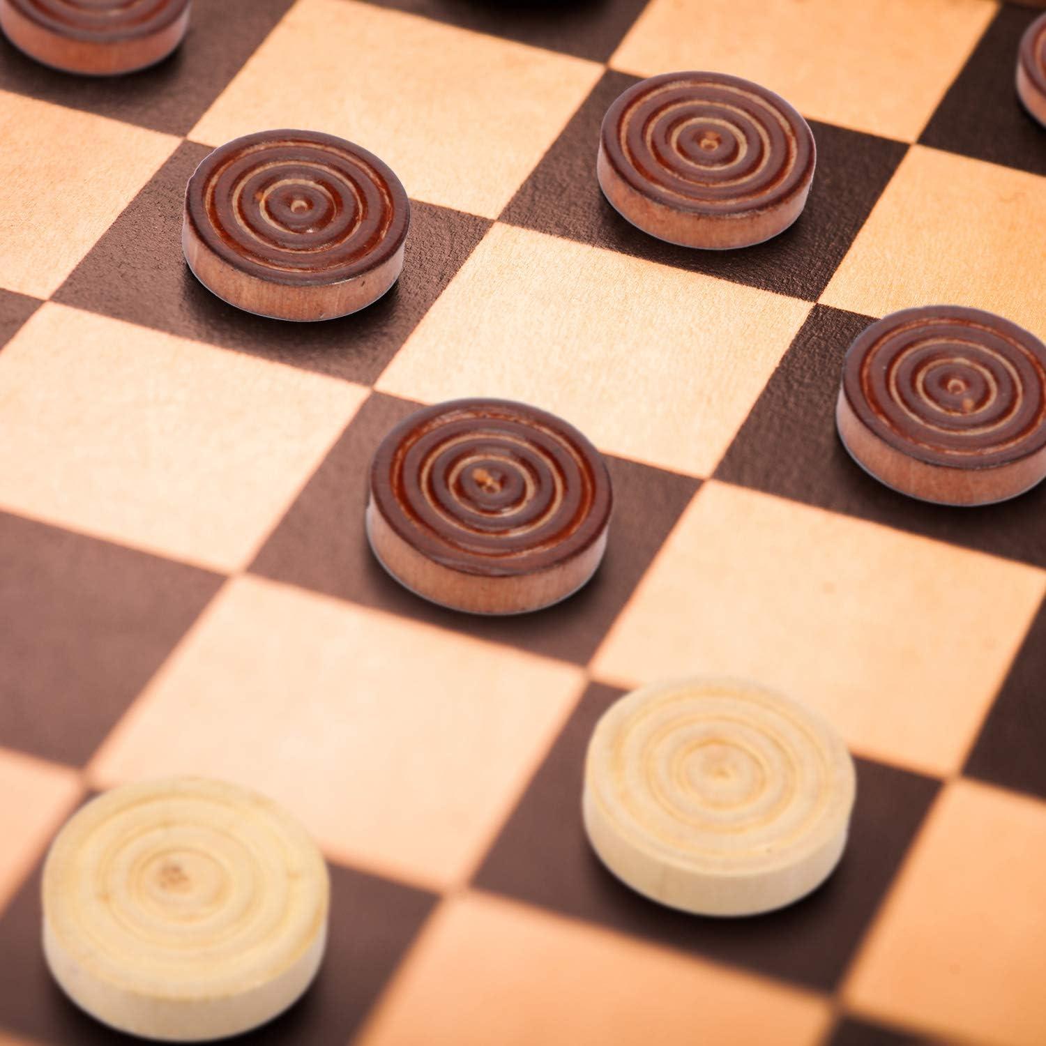 48 Piezas de Damas de Madera Gejoy 2.69 cm con Bolsa