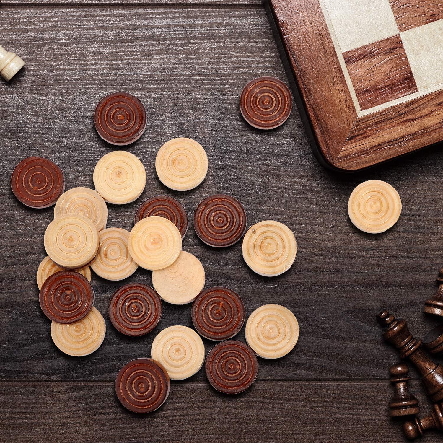 48 Piezas de Damas de Madera Gejoy 2.69 cm con Bolsa