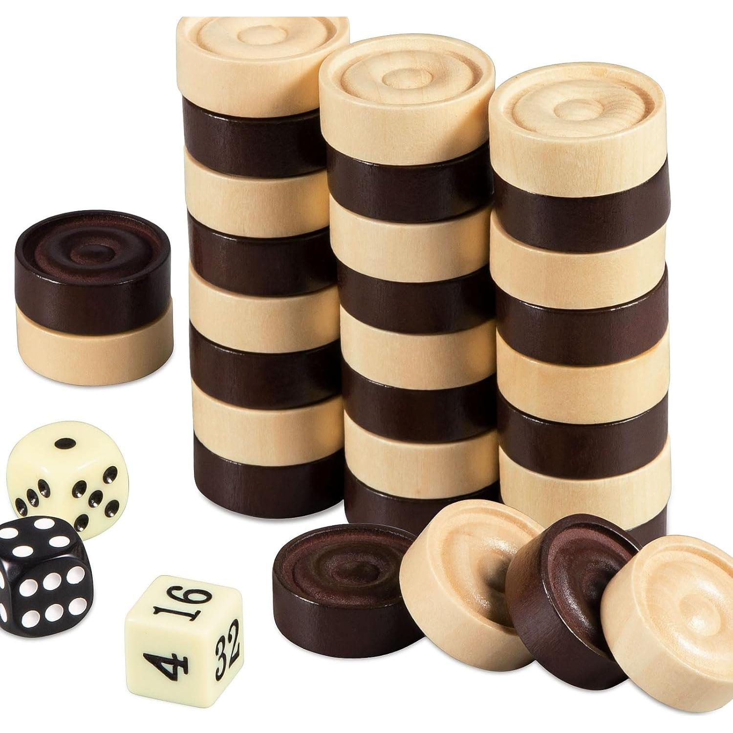 Juego de Damas de Madera BIVOMON - 30 Piezas + 5 Dados