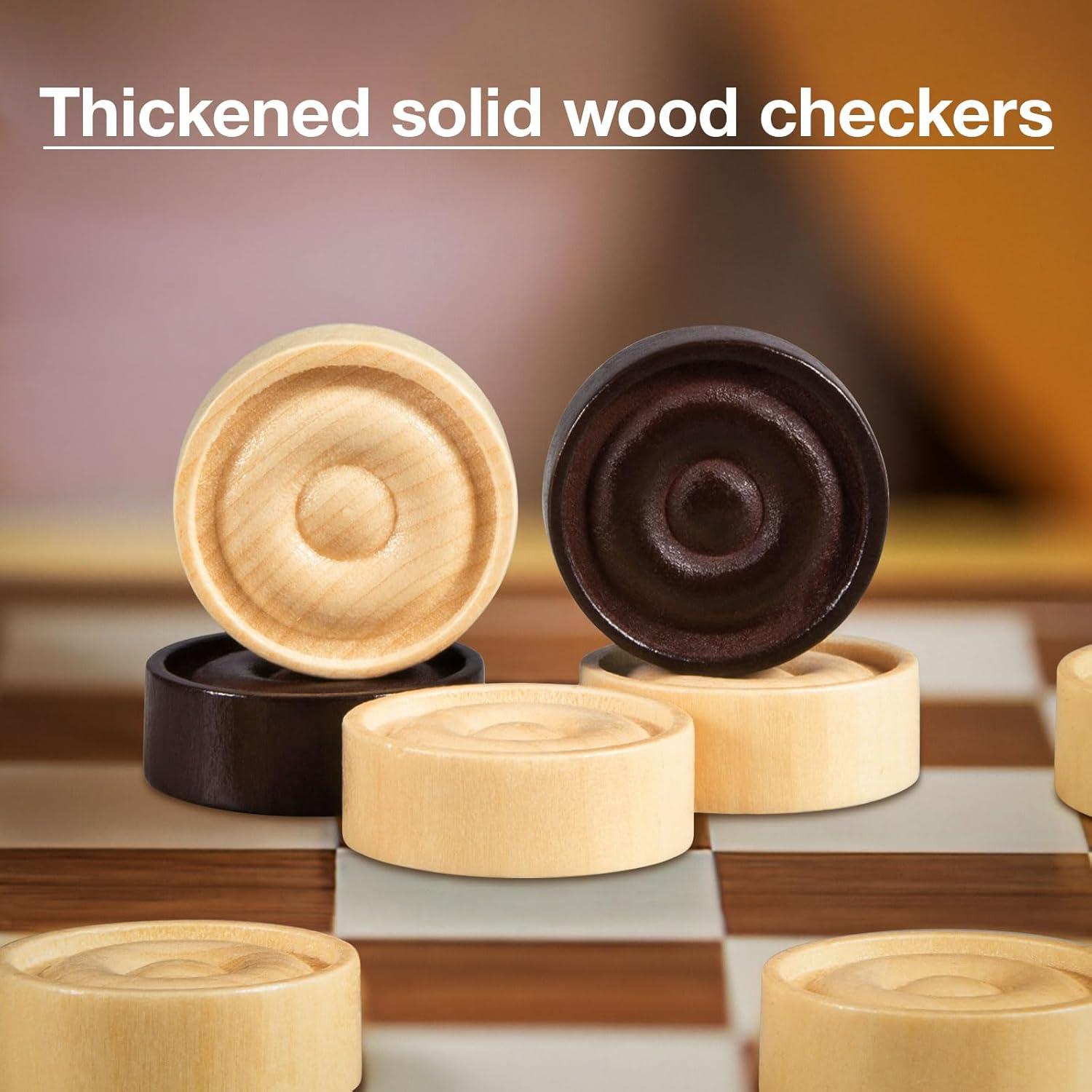 Juego de Damas de Madera BIVOMON - 30 Piezas + 5 Dados