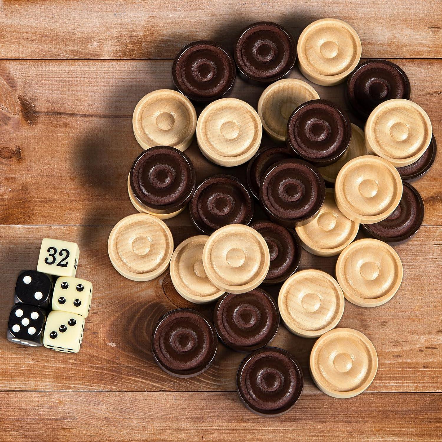 Juego de Damas de Madera BIVOMON - 30 Piezas + 5 Dados