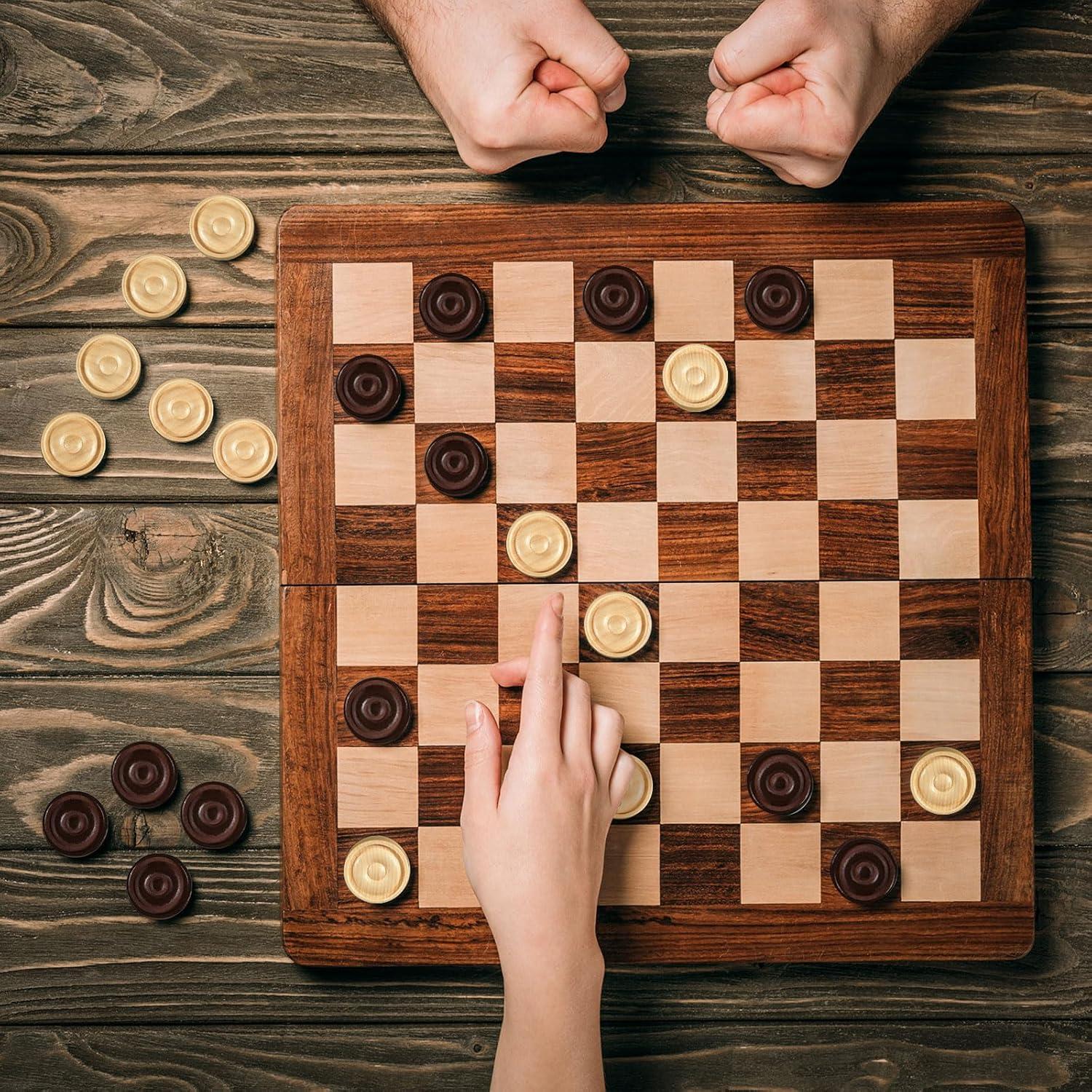 Juego de Damas de Madera BIVOMON - 30 Piezas + 5 Dados