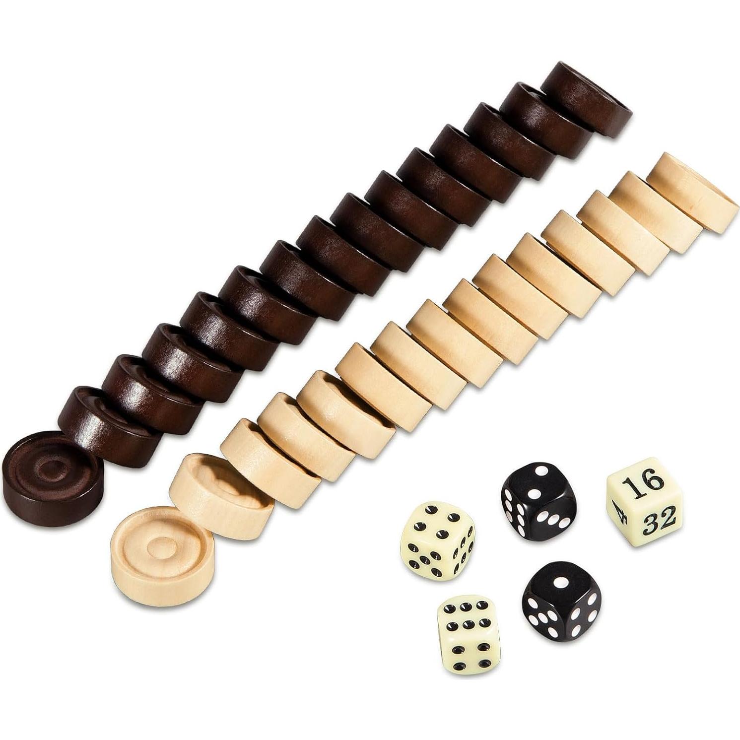 Juego de Damas de Madera BIVOMON - 30 Piezas + 5 Dados