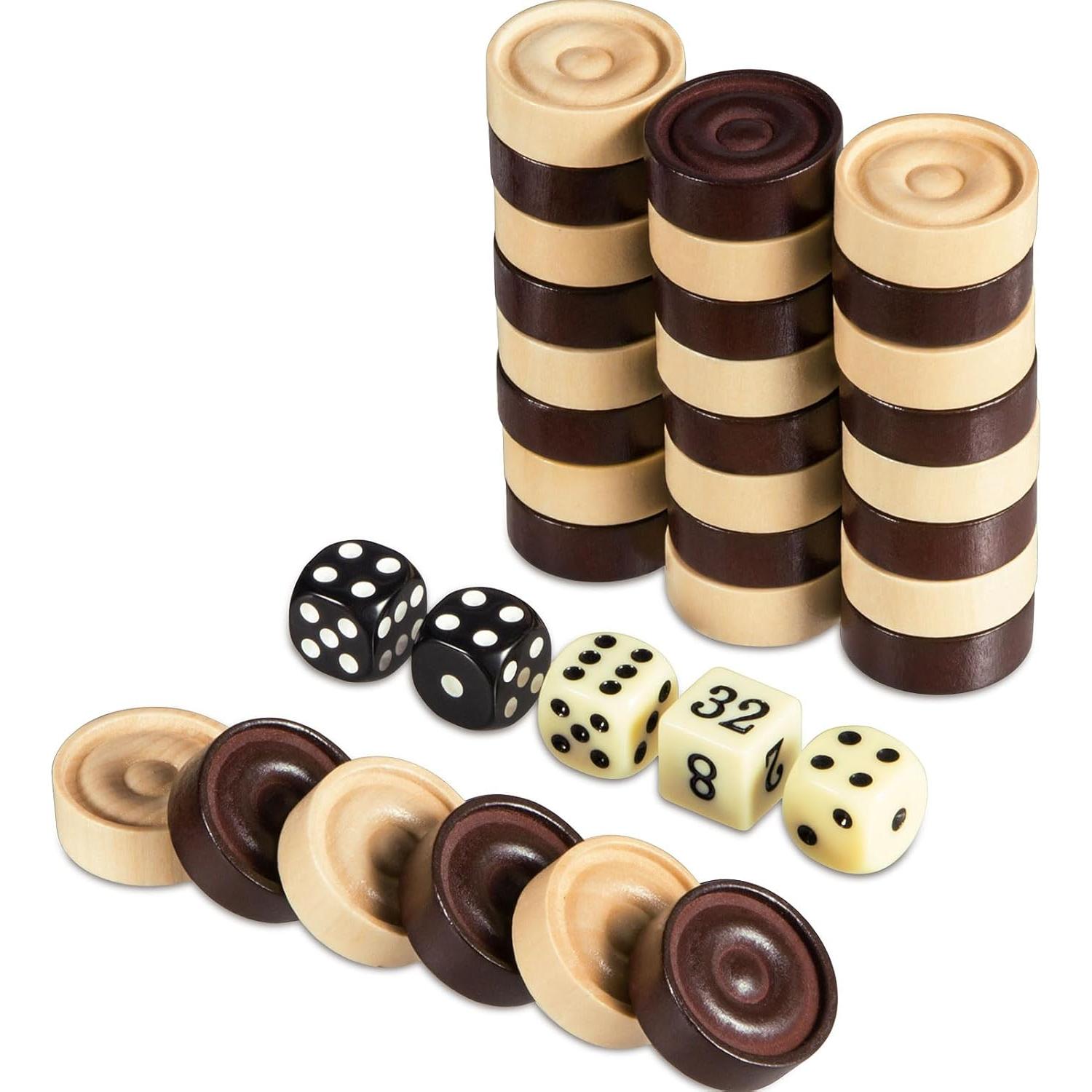 Juego de Damas de Madera BIVOMON - 30 Piezas + 5 Dados
