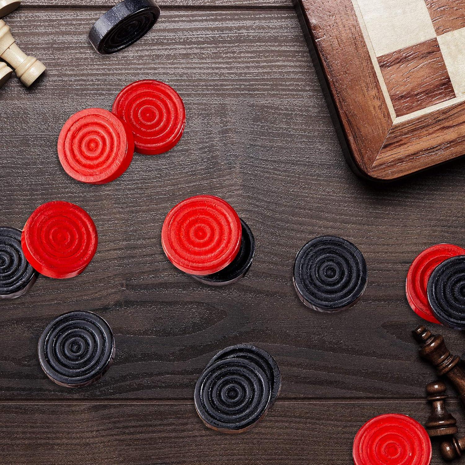 72 Fichas de Damas de Madera Skylety 2.69 cm Rojo y Negro