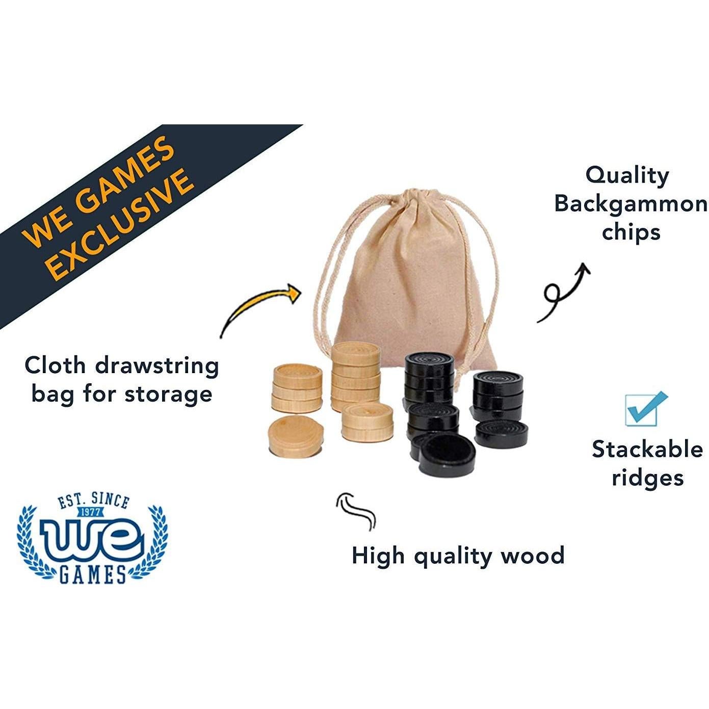 WE Games Wooden Checkers Pieces Only (2 inch), Checker Board Game & Backgammon Pieces, 24 Natural and Black Stained Stackable Ridges with a Drawstring Storage Bag, Replacement Game Piece