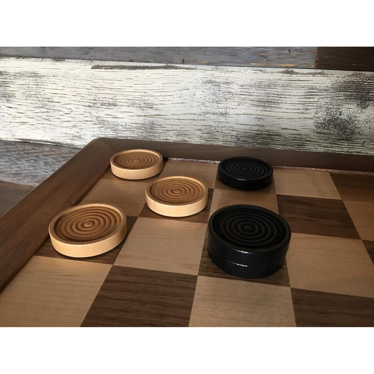 WE Games Wooden Checkers Pieces Only (2 inch), Checker Board Game & Backgammon Pieces, 24 Natural and Black Stained Stackable Ridges with a Drawstring Storage Bag, Replacement Game Piece