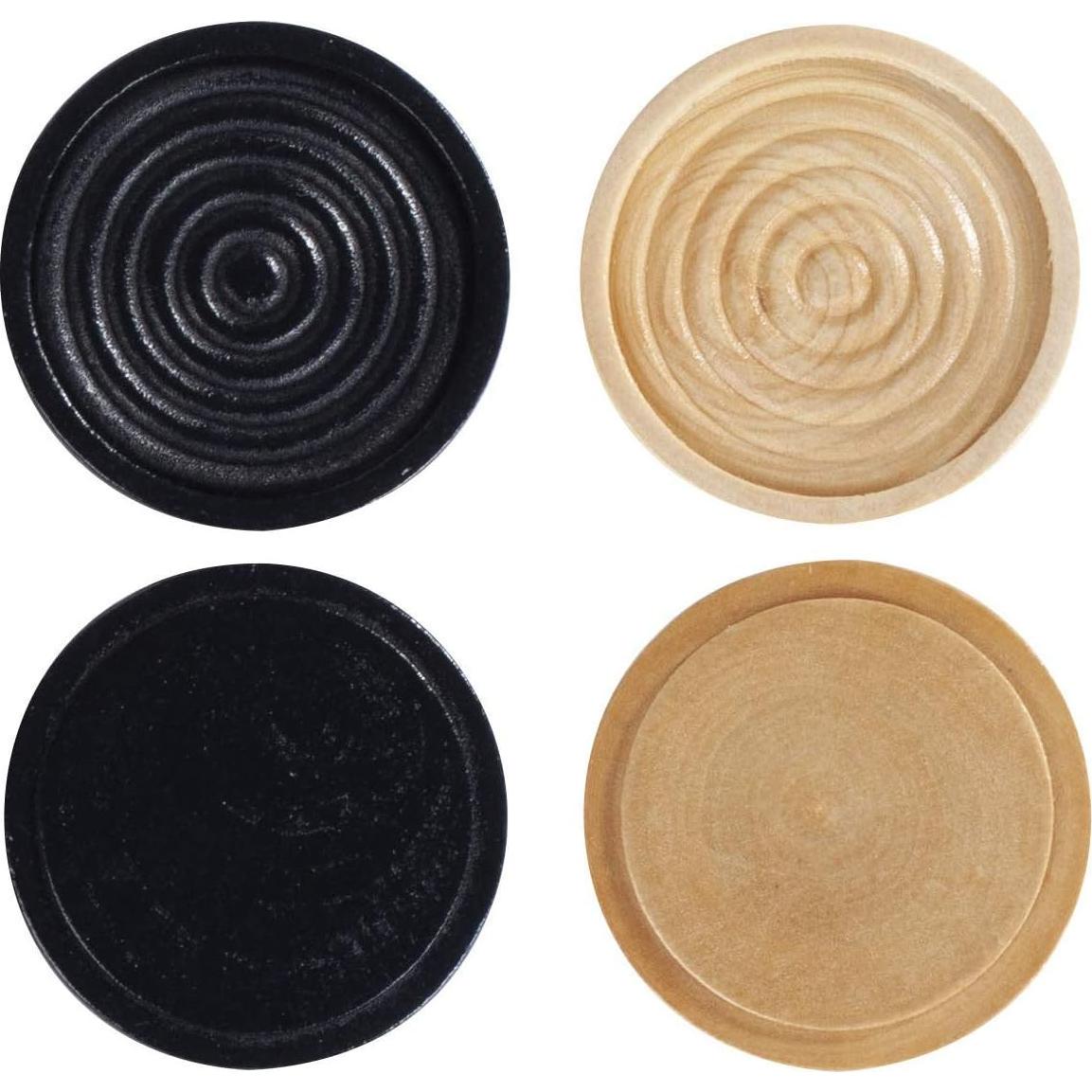 WE Games Wooden Checkers Pieces Only (2 inch), Checker Board Game & Backgammon Pieces, 24 Natural and Black Stained Stackable Ridges with a Drawstring Storage Bag, Replacement Game Piece