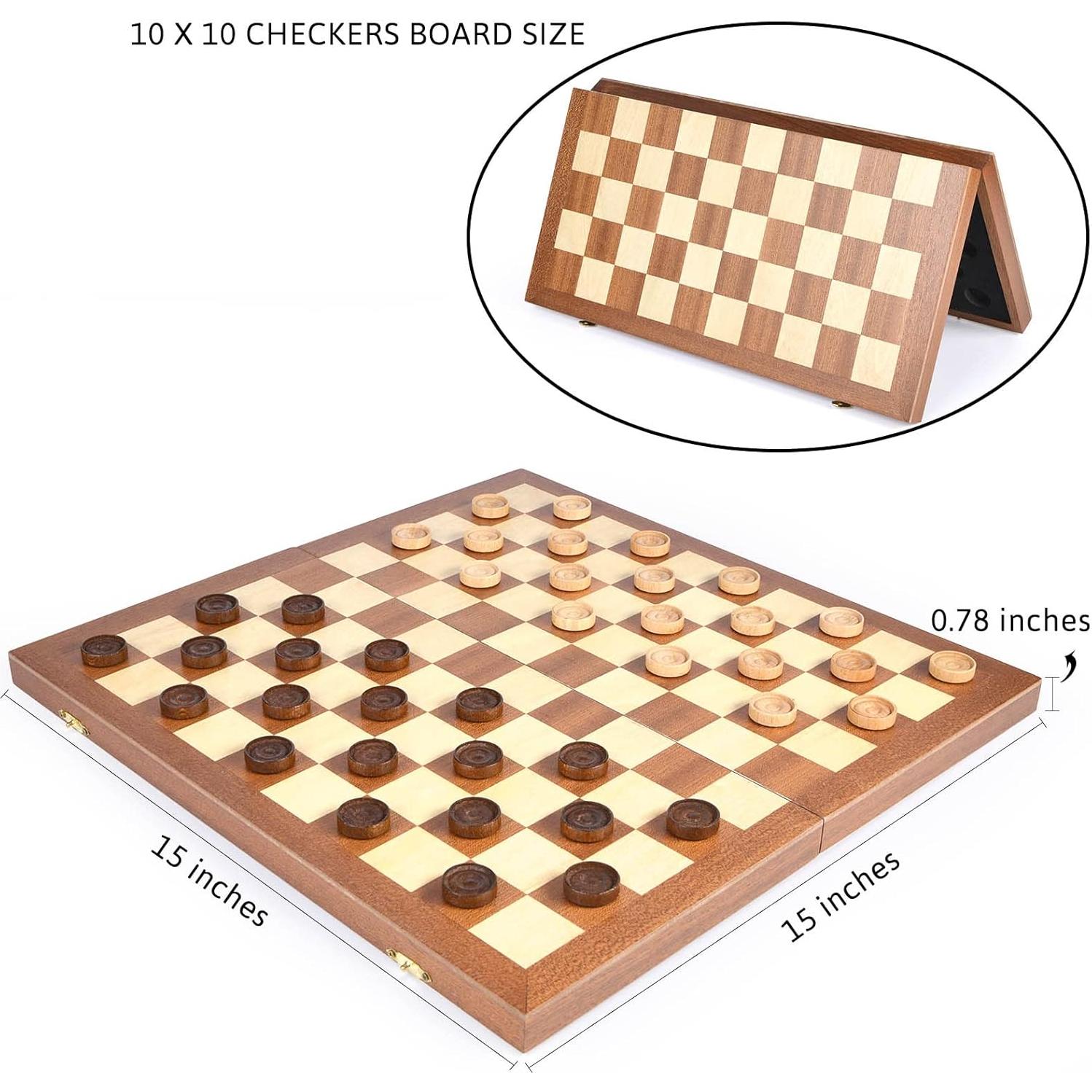 Juego de Damas de Madera Plegable VAMSLOVE 38.1 cm 10x10