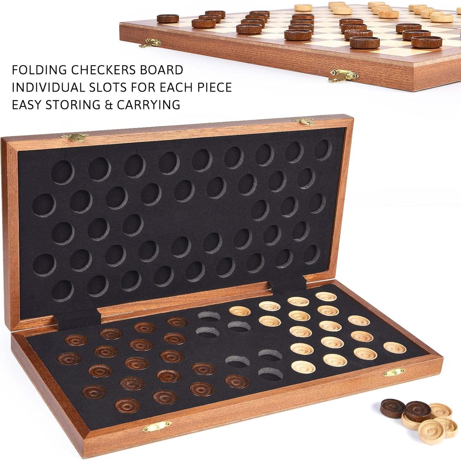 Juego de Damas de Madera Plegable VAMSLOVE 38.1 cm 10x10