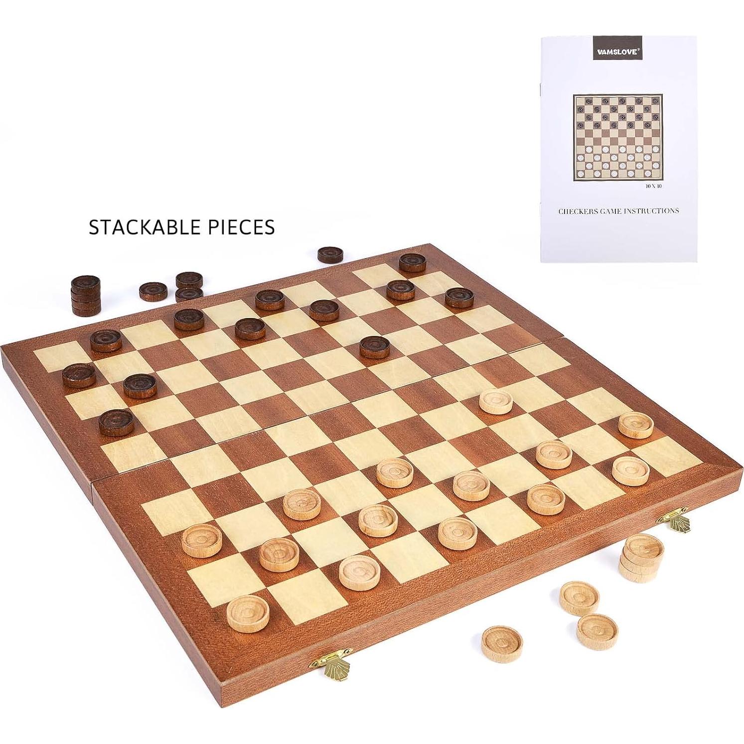 Juego de Damas de Madera Plegable VAMSLOVE 38.1 cm 10x10