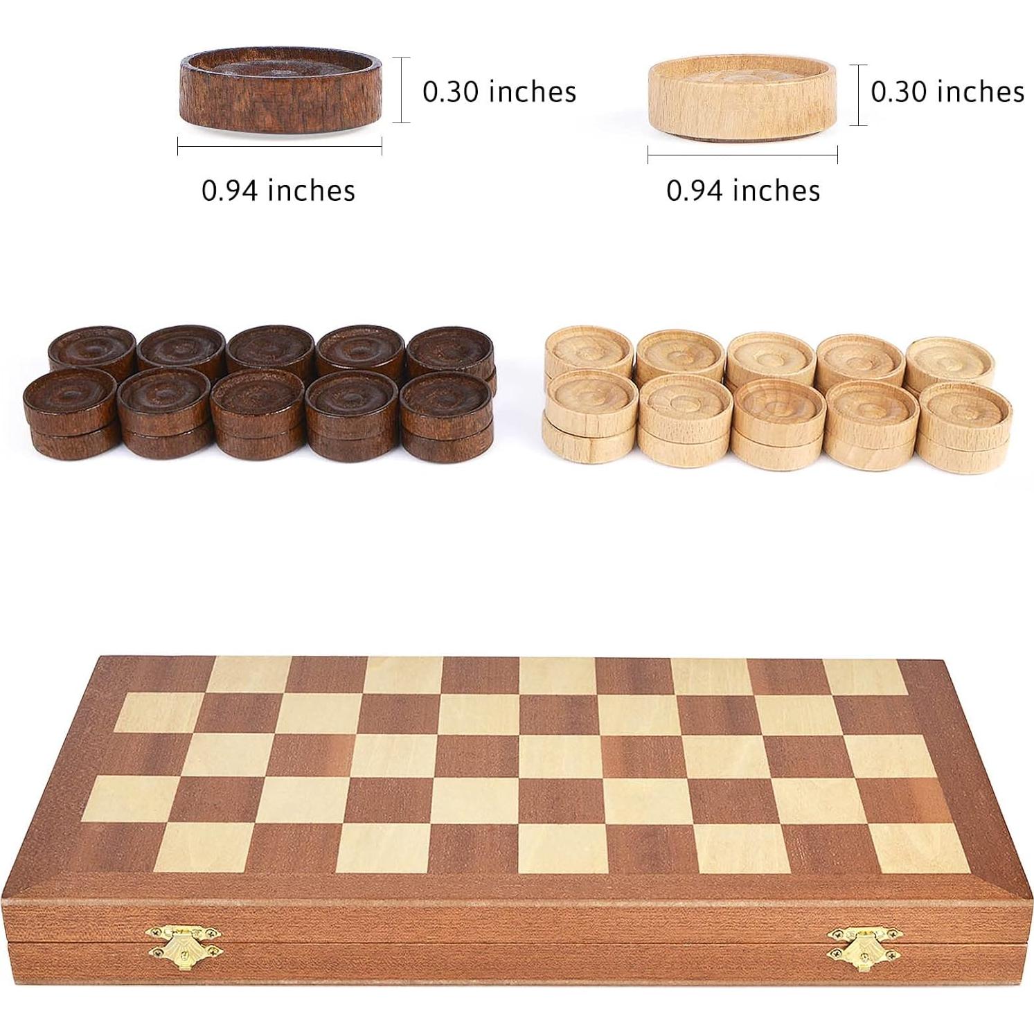 Juego de Damas de Madera Plegable VAMSLOVE 38.1 cm 10x10