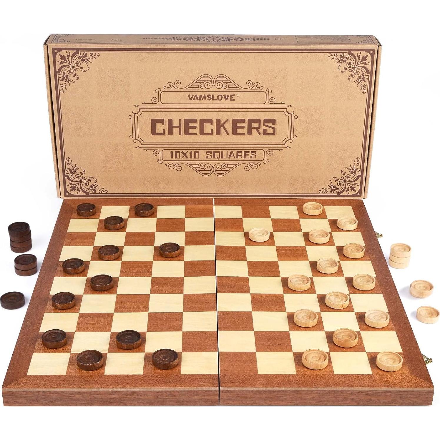 Juego de Damas de Madera Plegable VAMSLOVE 38.1 cm 10x10