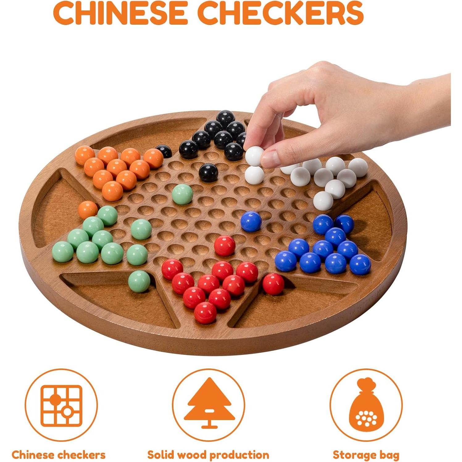 Juego de Damas Chinas Madera 30 cm MNYUN con 60 Canicas