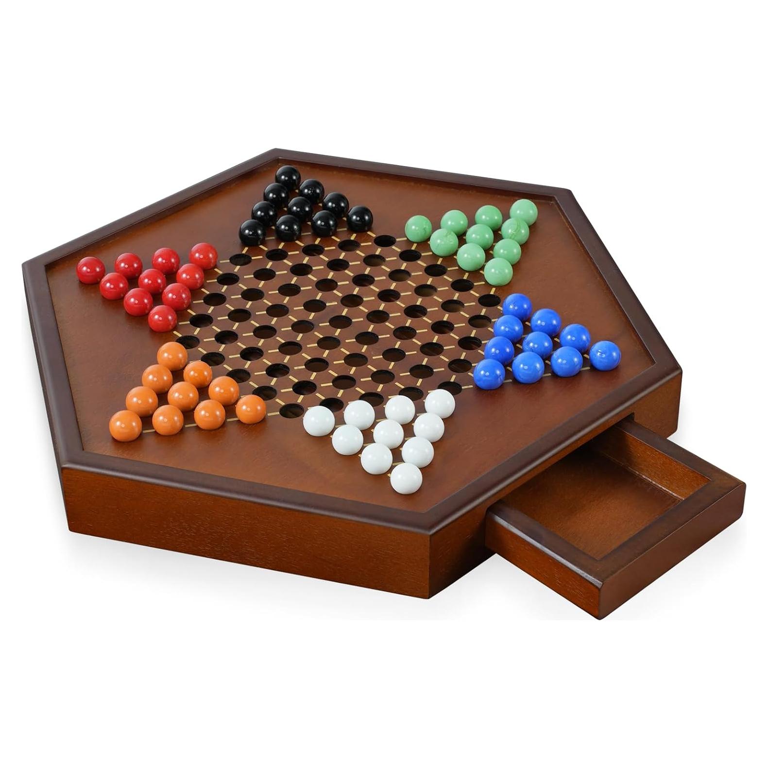 Juego de Damas Chinas de Madera XJmil 38.1 cm con Canicas de Vidrio