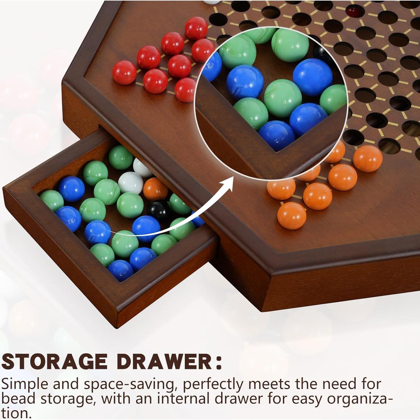 Juego de Damas Chinas de Madera XJmil 38.1 cm con Canicas de Vidrio