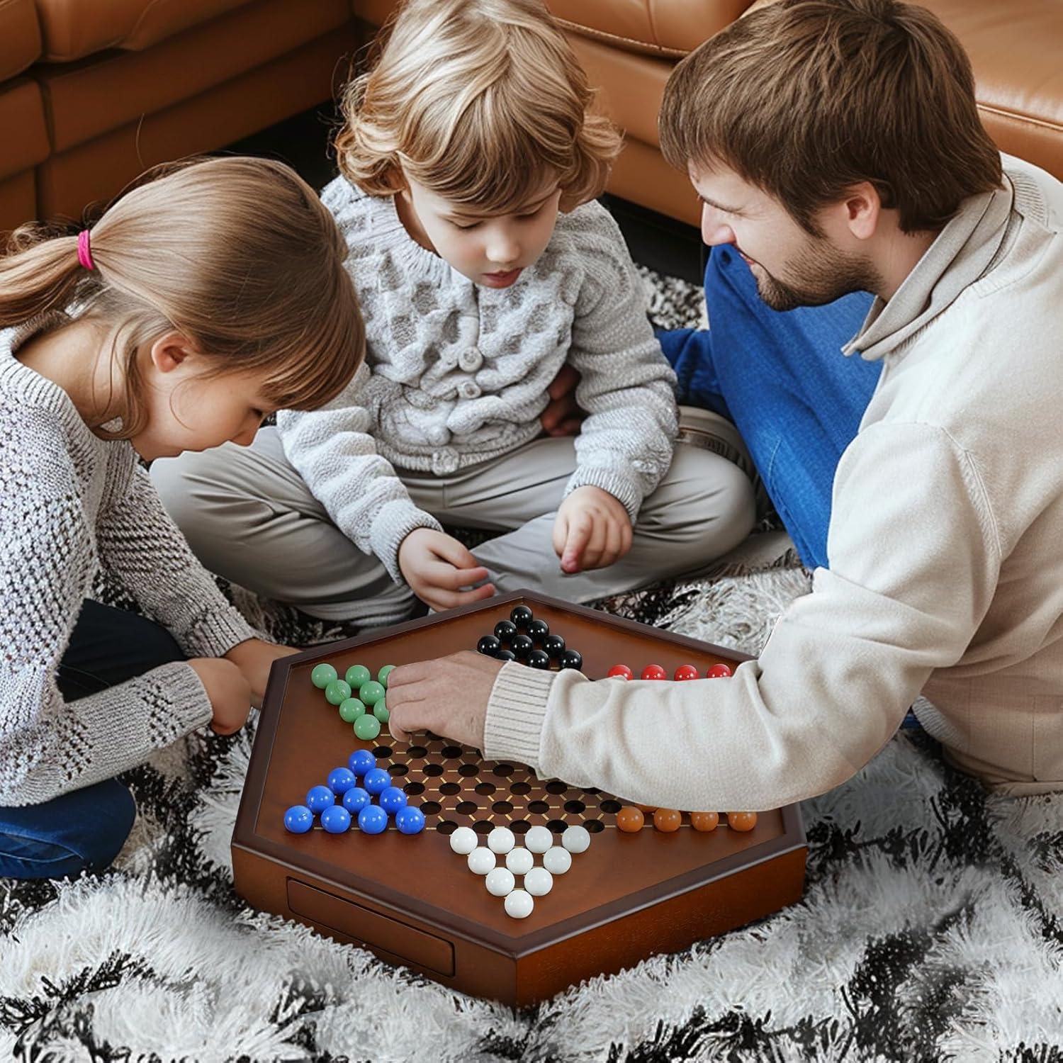 Juego de Damas Chinas de Madera XJmil 38.1 cm con Canicas de Vidrio