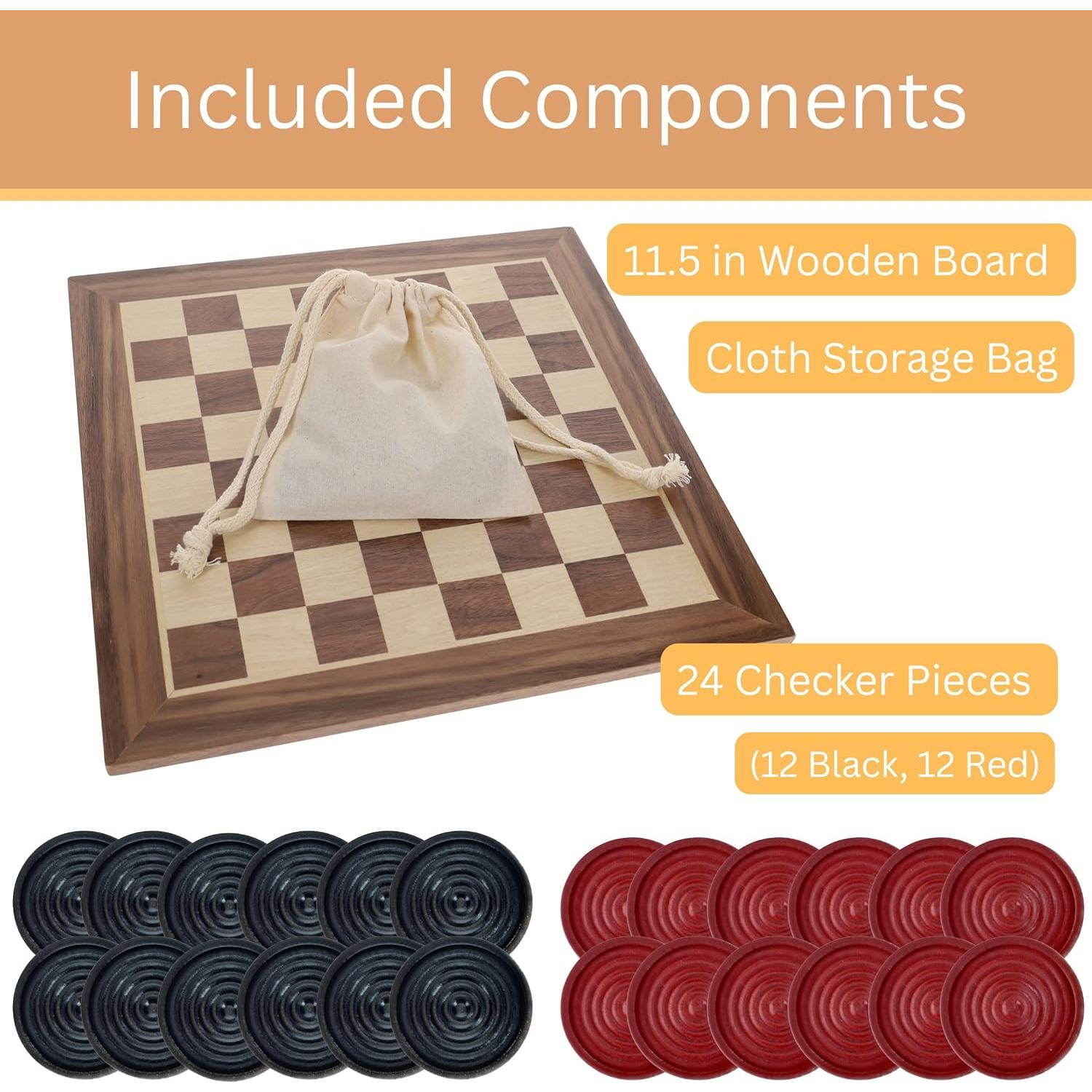 Juego de Damas de Madera WE Games 30.48 cm Rojo y Negro