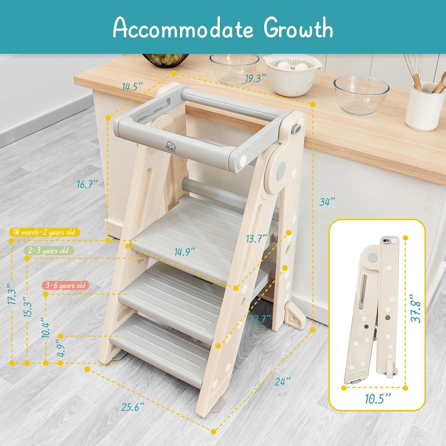 Torre Plegable para Niños Forbena, Taburete Ajustable Gris