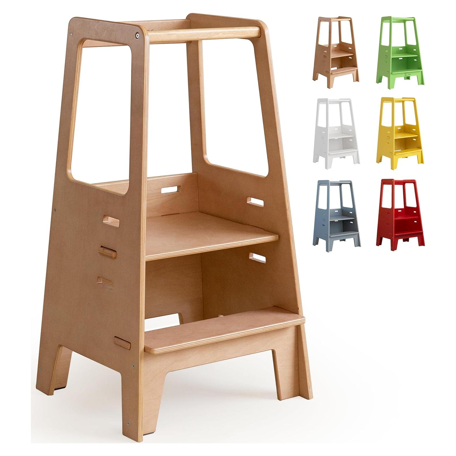Torre de Pie Ajustable AVDAR para Niños Pequeños - Madera Natural