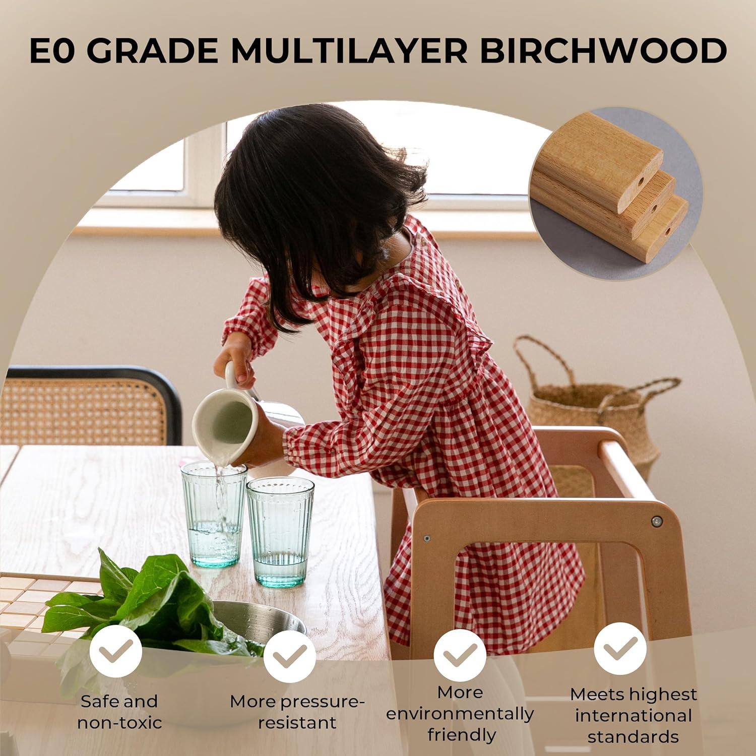 Torre de Pie Ajustable AVDAR para Niños Pequeños - Madera Natural