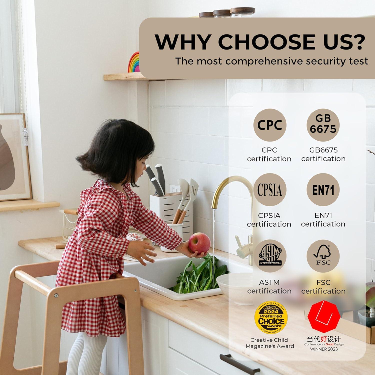 Torre de Pie Ajustable AVDAR para Niños Pequeños - Madera Natural