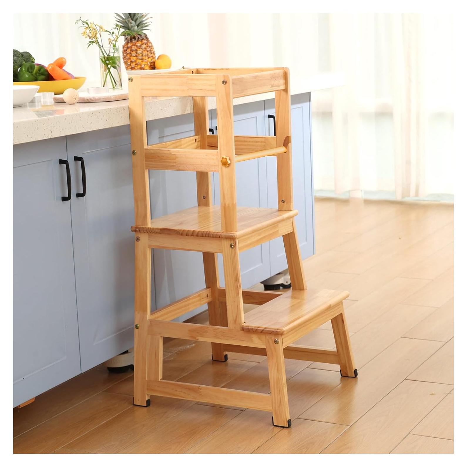 Escalera de cocina Joylico para niños con barandilla - Natural