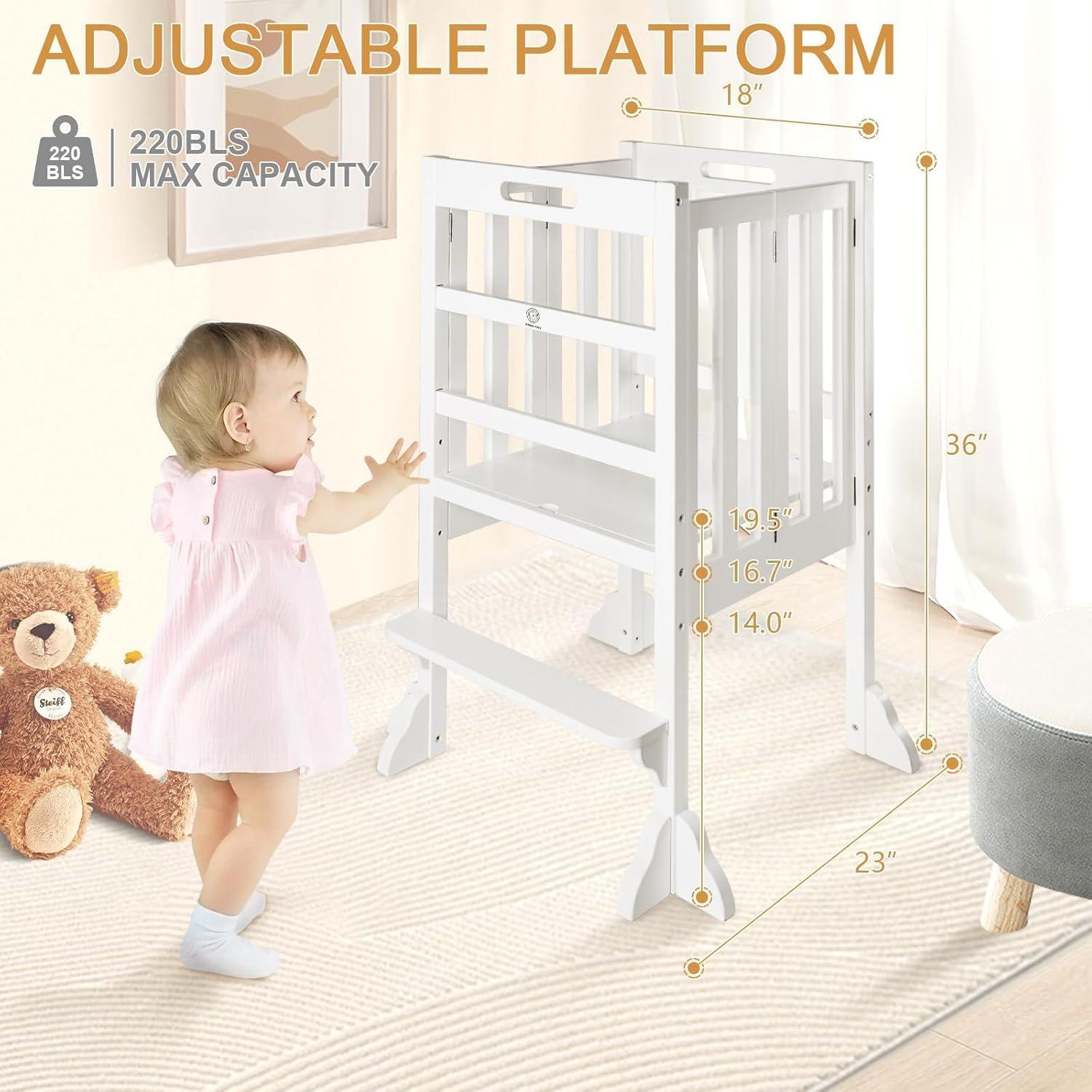 Torre de Aprendizaje Plegable WOOD CITY - Madera de Pino, Blanco