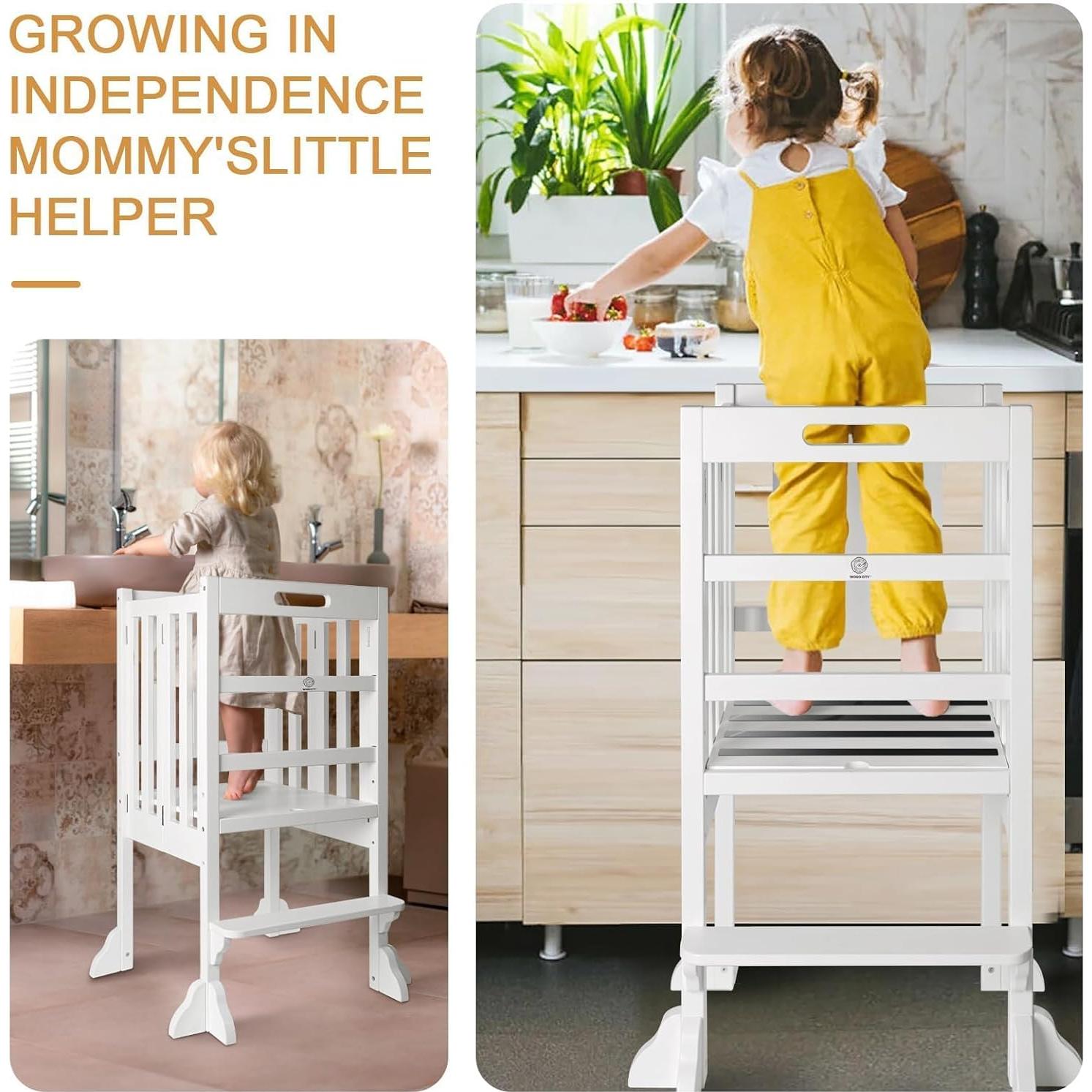 Torre de Aprendizaje Plegable WOOD CITY - Madera de Pino, Blanco