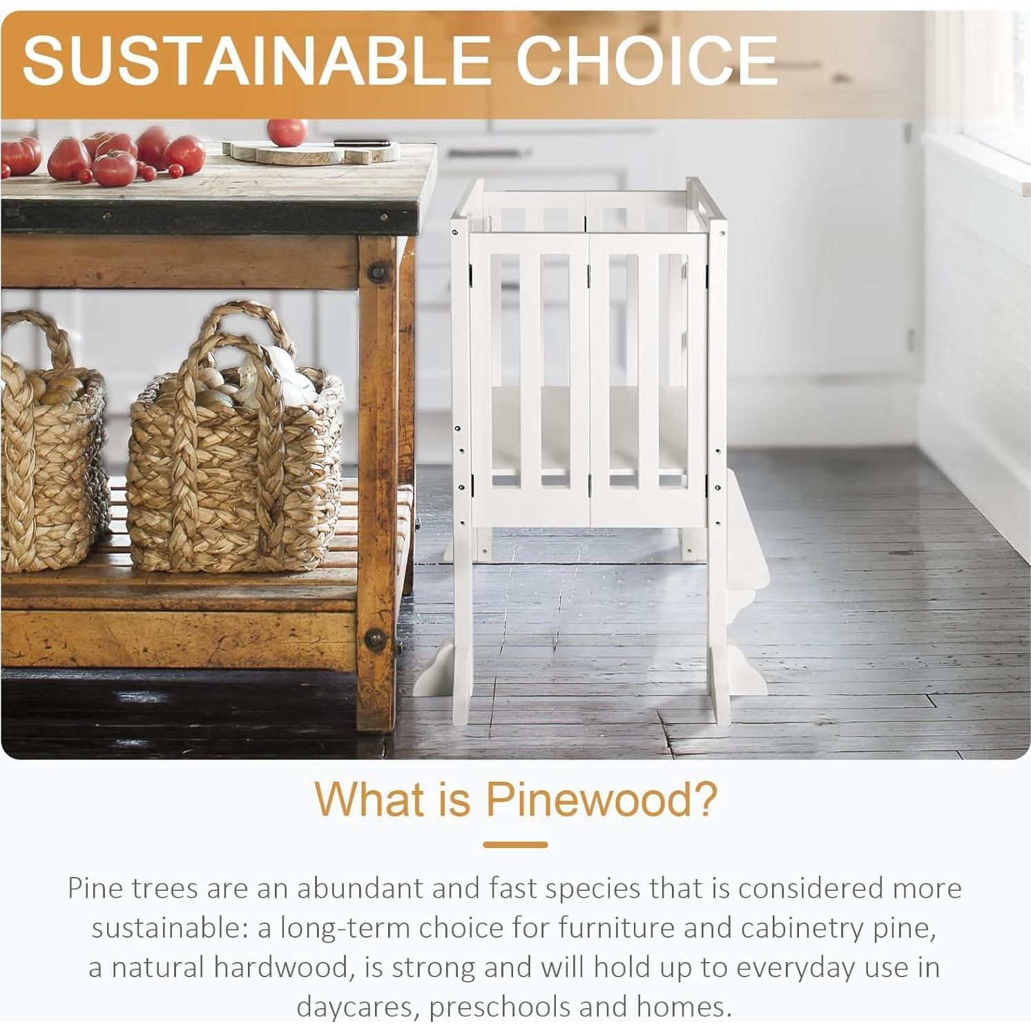 Torre de Aprendizaje Plegable WOOD CITY - Madera de Pino, Blanco