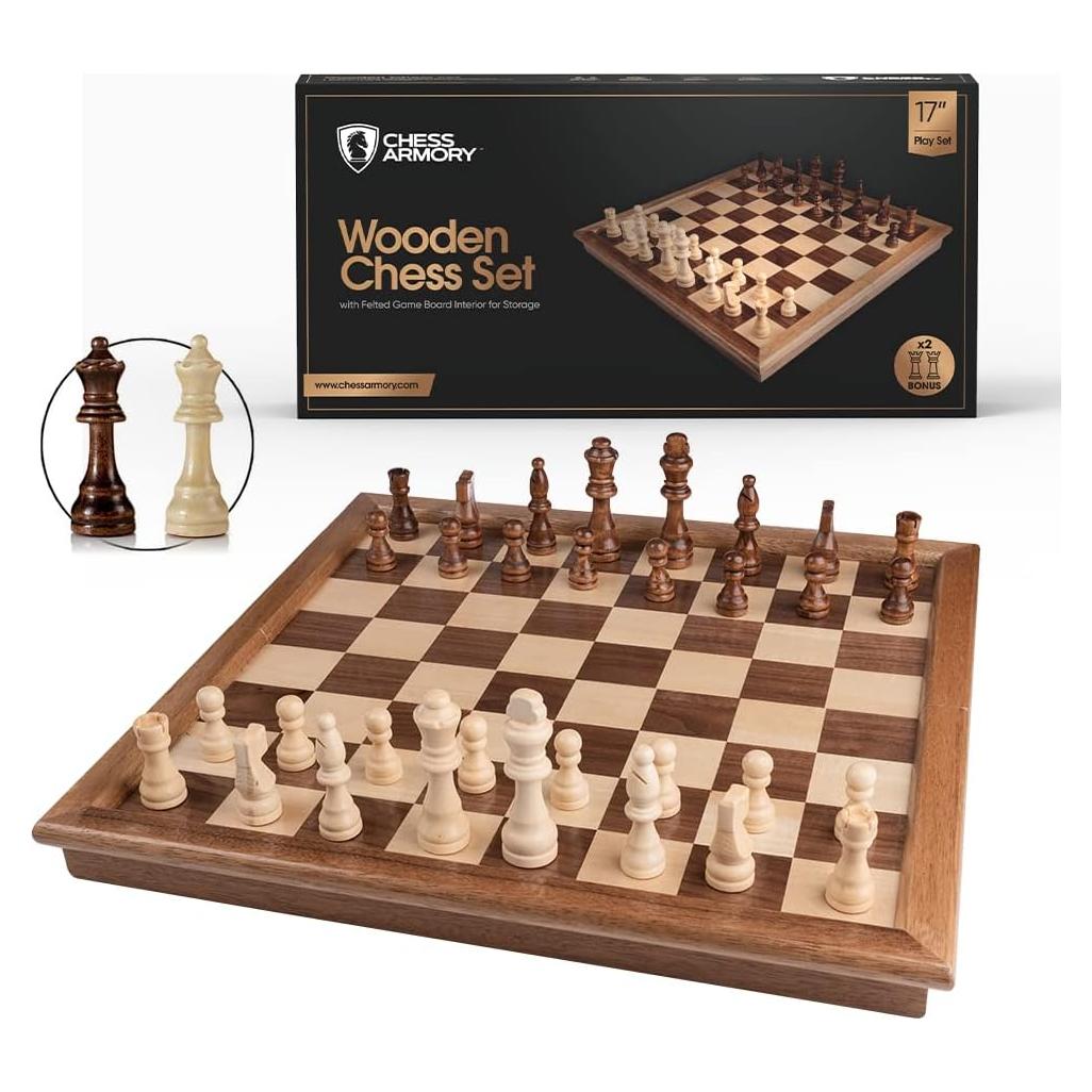 Juego de Ajedrez de Madera Chess Armory 43x43 cm con 2 Reinas Extra