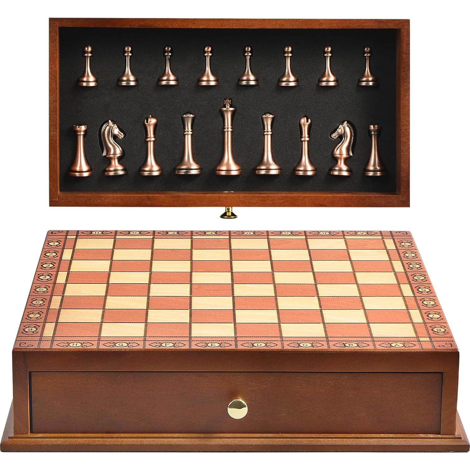 Juego de Ajedrez Retro BIVOMON de Madera y Metal 33x33cm